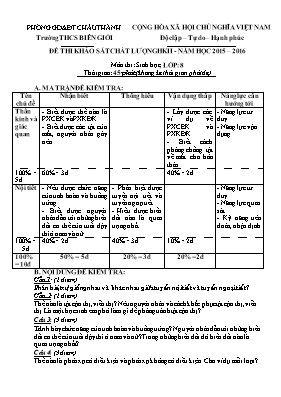 Đề thi khảo sát chất lượng học kỳ II môn Sinh học Lớp 8 - Năm học 2015-2016 - Trường THCS Biên Giới (Có đáp án)